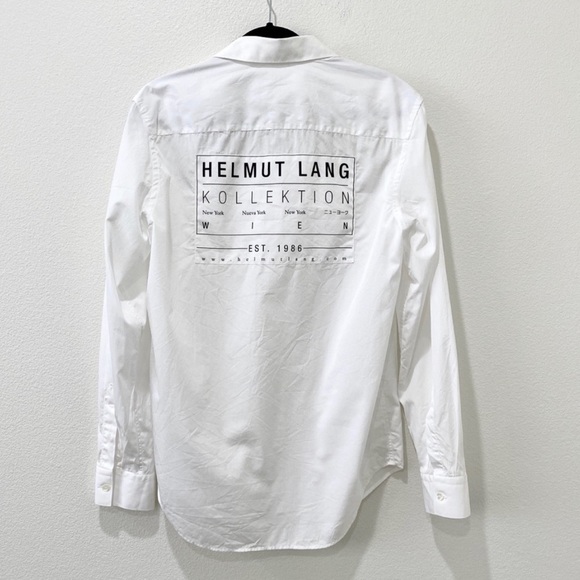 HELMUT LANG Men’s Spread Collar Shirt Monogram Back Patch Size M - Picture 6 of 7